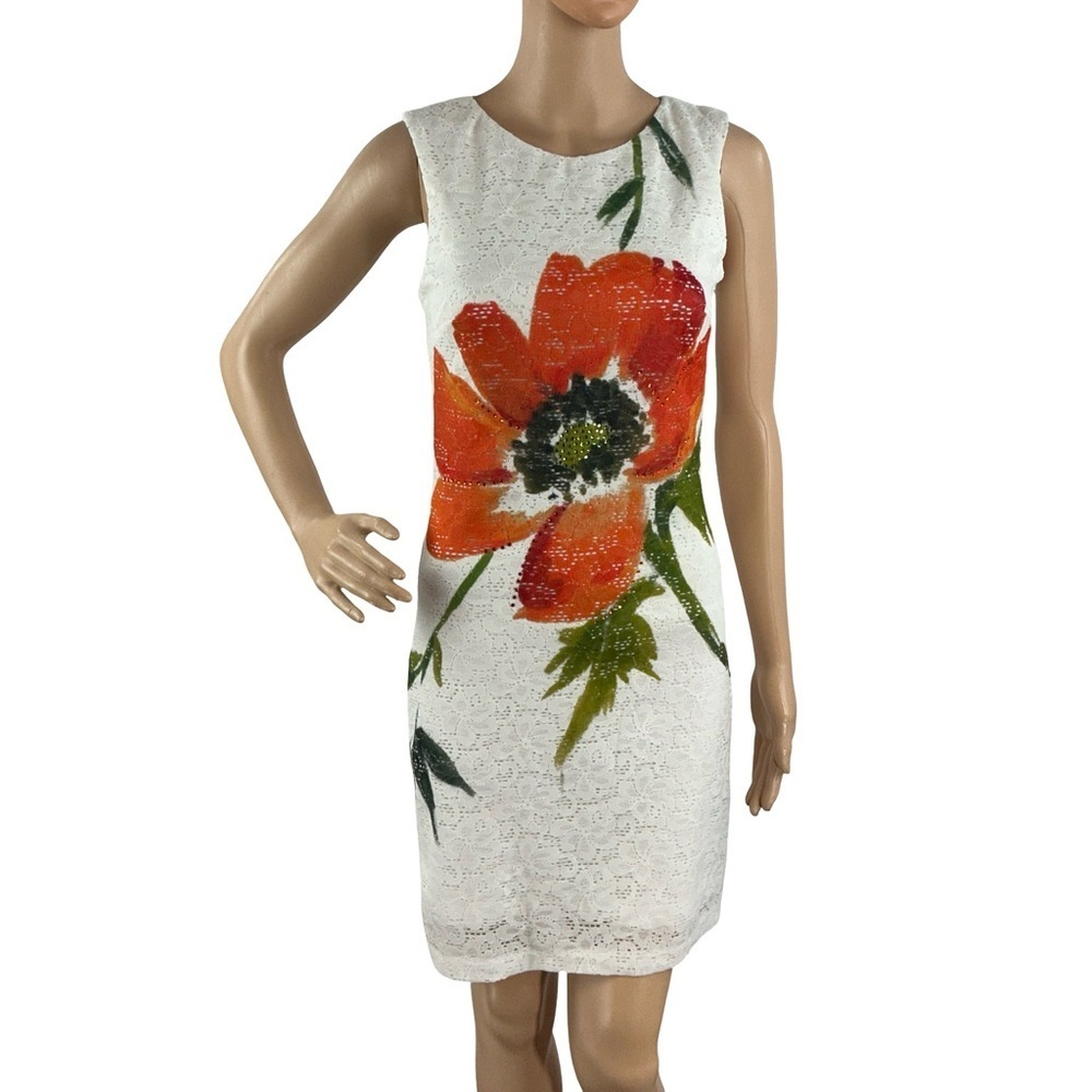Desigual Eyre Floral Lace Sheath Dress Poppy Print White Size 34 EU